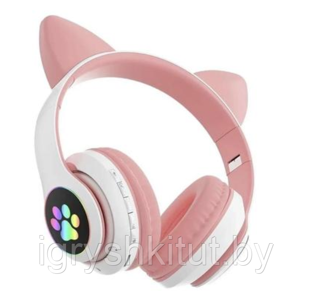 Беспроводные наушники с ушками Wireless Headphones Cat Ear в розовом цвете