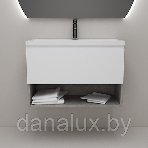 Тумба Дана Оптима 90 подвесная (цвет бетон чикаго светло-серый/белый) с ...