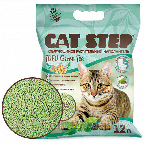 Наполнитель комкующийся соевый Cat Step Tofu Green Tea 12л - фото 1 - id-p204427314