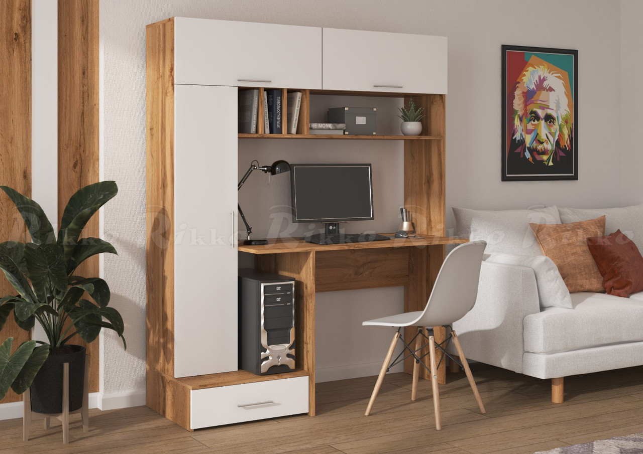 Стол компьютерный КС-05 - Белый / Дуб вотан (Рикко)