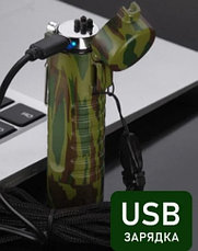Электроимпульсная USB зажигалка с фонариком, ветрозащитная, для кемпинга и путешествий, камуфляжная, фото 3