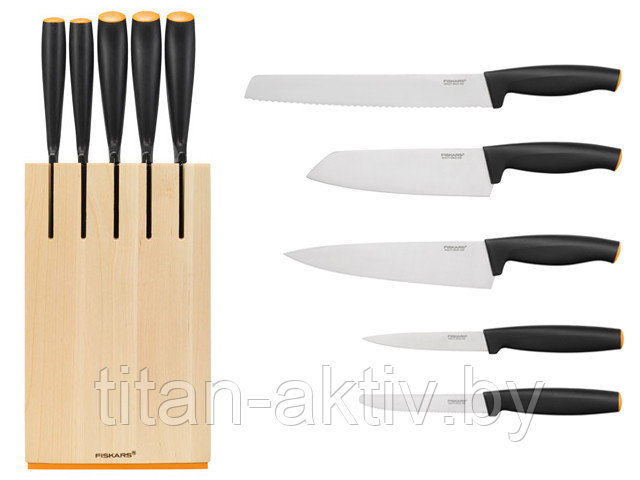 Набор ножей 5 шт. с деревянным блоком Functional Form Fiskars (FISKARS ДОМ)