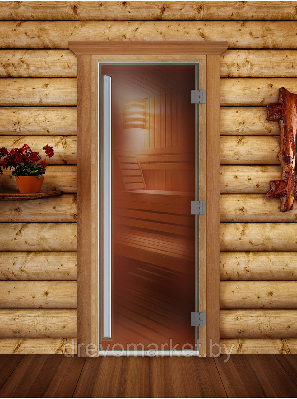 Стеклянные двери для бани и сауны DoorWood "Престиж" 70*190 см с коробкой, стекло бронза 10 мм
