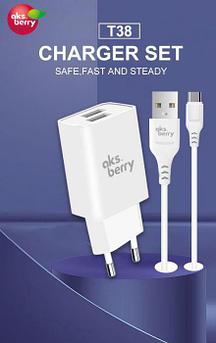 AKSBERRY СЗУ T38 2 USB 2.4A + MicroUSB, белый