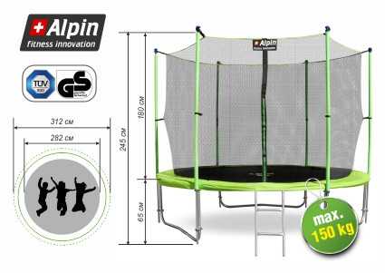 Батут Alpin Inside 3.12 м с защитной сеткой и лестницей - фото 2 - id-p204480354