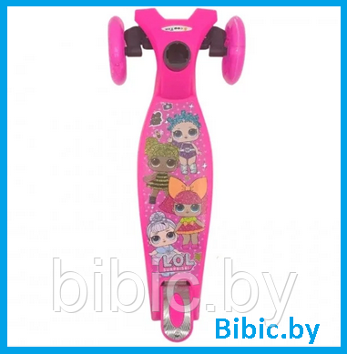 Детский самокат Лол Lol розовый 3-колесный с фонариком Maxi макси Scooter Граффити, трехколесный для девочек