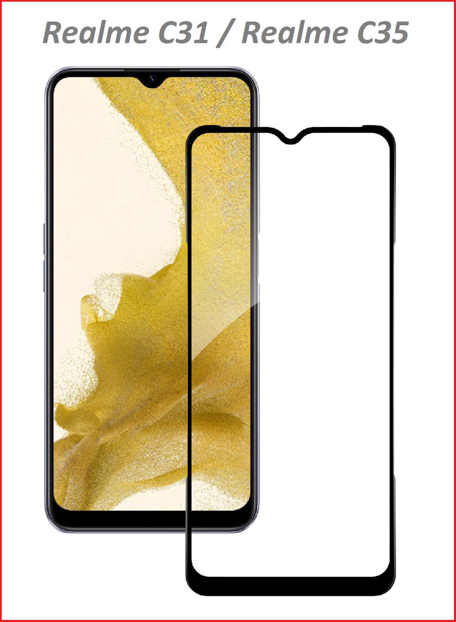 Защитное стекло Full-Screen для Realme C31 / C33 черный ( Re'in с полной проклейкой )