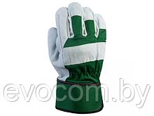 Перчатки спилковые комбинированные, 10/XL, серый/зелёный, Jeta Safety (кожа класса А)