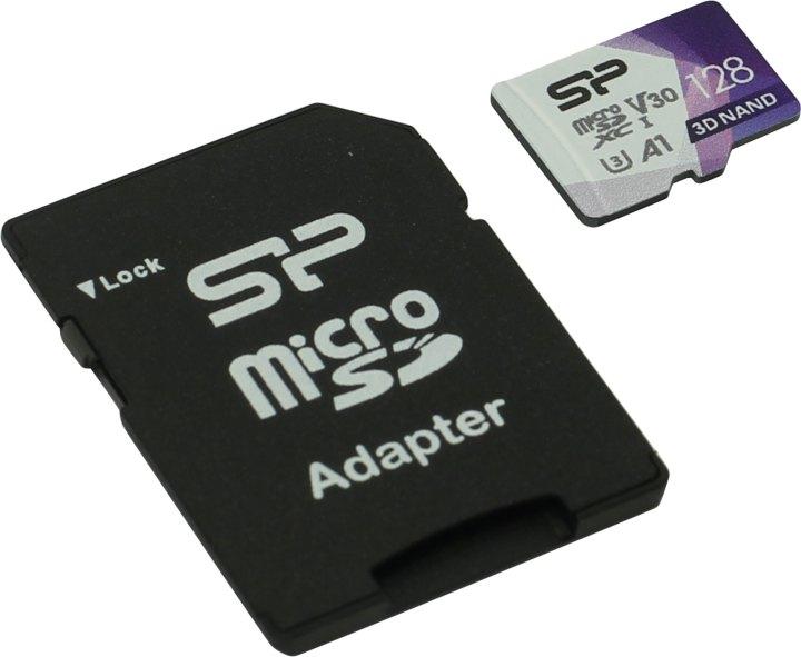 Карта памяти Silicon Power SP128GBSTXDU3V20AB microSDXC Memory Card 128Gb UHS-I U3 + microSD-- SD Adapter - фото 1 - id-p204487694