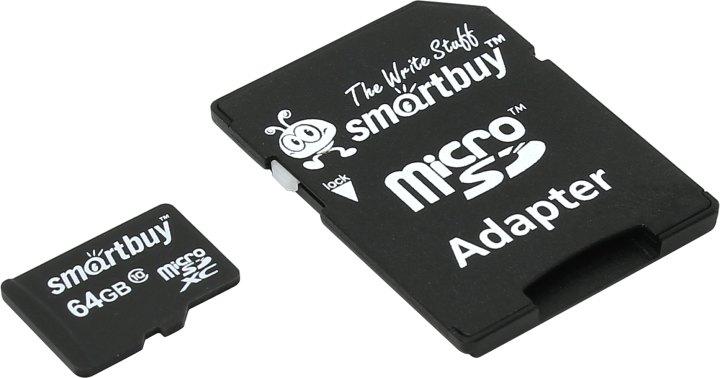 Карта памяти SmartBuy SB64GBSDCL10-01 microSDXC 64Gb Class10 + microSD-- SD Adapter - фото 1 - id-p204487709