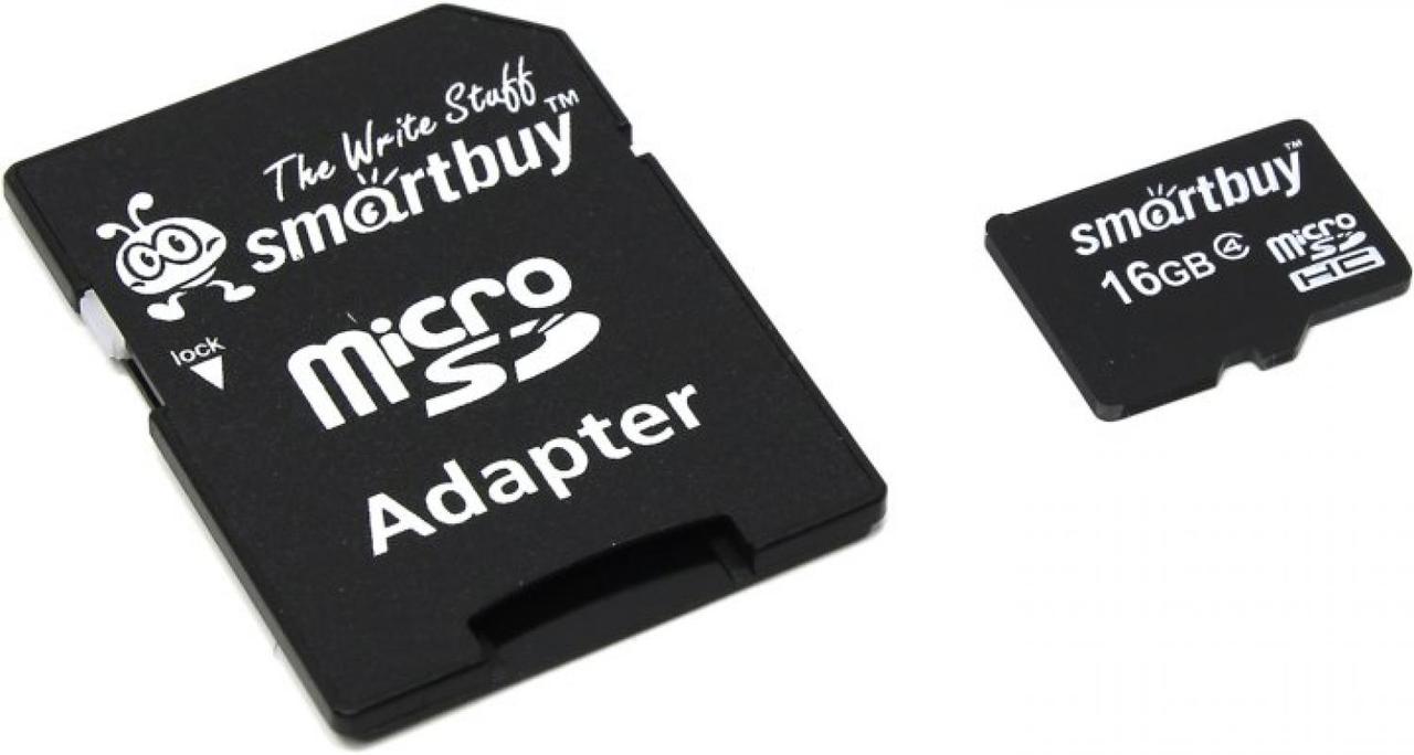 Карта памяти SmartBuy SB16GBSDCL4-01 microSDHC 16Gb Class4 + microSD-- SD Adapter - фото 1 - id-p204487733