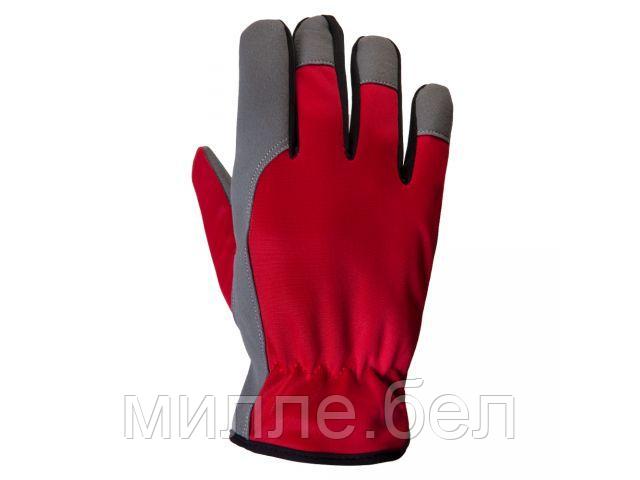 Перчатки полиэфирные с ладонью из искусств. кожи, 8/M, красный/серый, Jeta Safety (можно стирать)