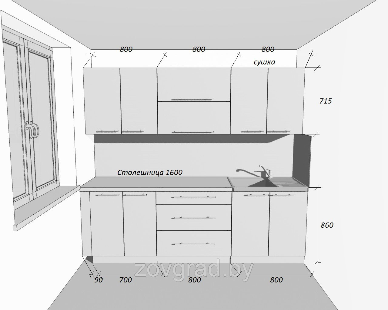 Прямая модульная кухня на 2,4м - фото 2 - id-p204490420