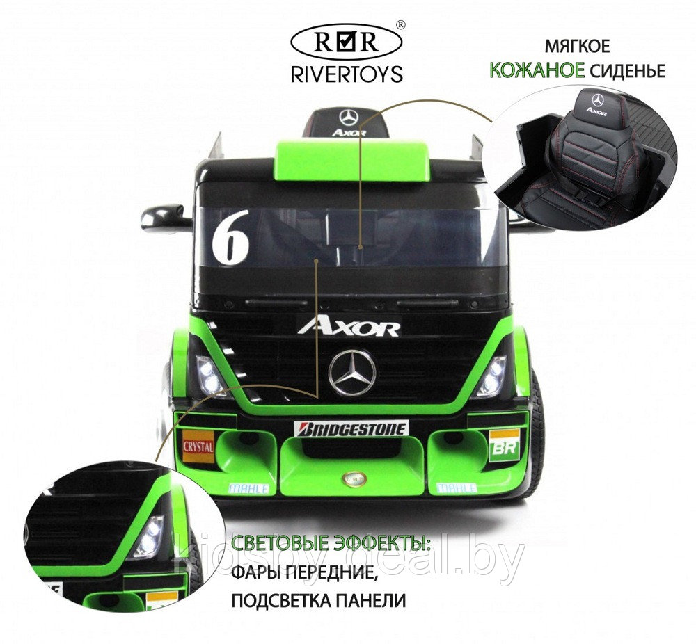Детский электромобиль RiverToys Mercedes-Benz Axor с прицепом H777HH (зеленый) Лицензия с пультом - фото 2 - id-p202176833