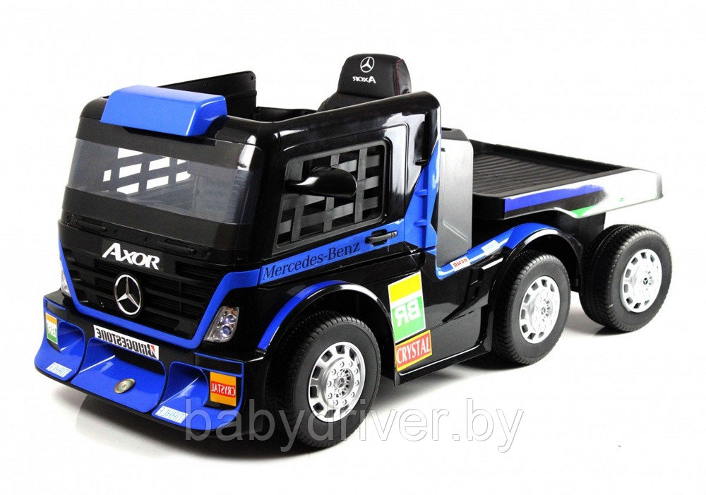 Детский электромобиль RiverToys Mercedes-Benz Axor с прицепом H777HH (темно-синий) Лицензия с пультом