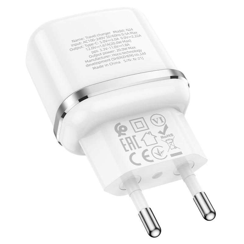 Зарядное устройство сетевое - блок питания HOCO N24, 1 USB Type-C PD20W, белый 556474 - фото 2 - id-p204509624