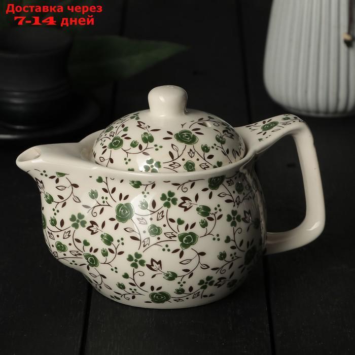 Чайник заварочный "Виньетки", 350 мл, с металлическим ситом, цвет зелёный - фото 1 - id-p204475480