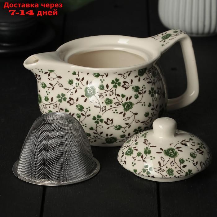 Чайник заварочный "Виньетки", 350 мл, с металлическим ситом, цвет зелёный - фото 2 - id-p204475480