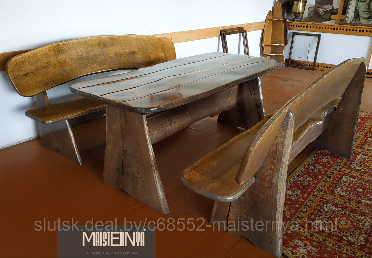 Комплект мебели Скарб (2 лавы, стол, массив дуба) - фото 8 - id-p176174236