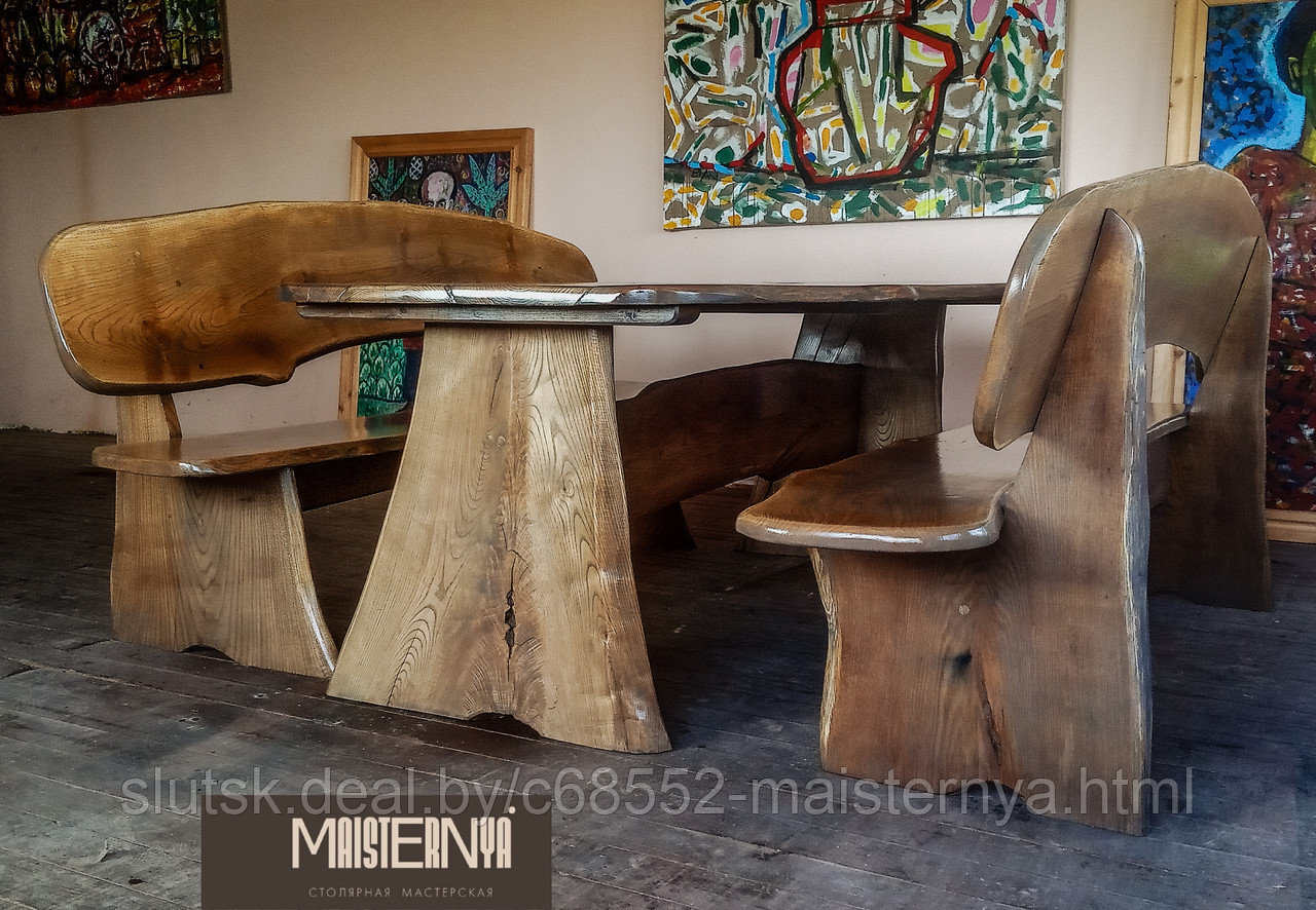 Комплект мебели Скарб (2 лавы, стол, массив дуба) - фото 10 - id-p176174236
