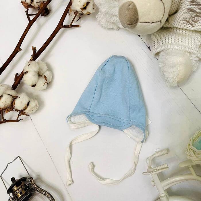 Шапочка для новорожденного из натурального хлопка Bebika (12/4-17) Голубая, р. 38 см. - фото 4 - id-p204530621
