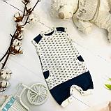 Комбинезон-боди для новорожденных детей Bebika, натуральный хлопок (13/18-9) Белый с синим, рост 62 см., фото 4