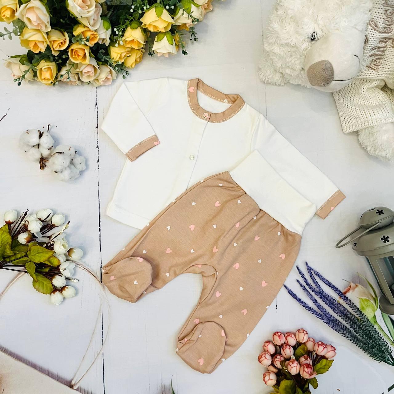 Комплект одежды из 2 предметов для новорожденного (кофточка, ползунки) Bebika, натуральный хлопок (15/19-01) - фото 2 - id-p204530698