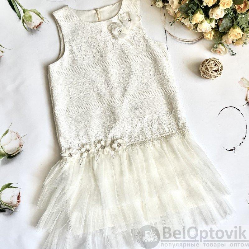 Платье нарядное для девочки Bebika (17/30-9), верх: 100% полиэстер, подкладка: 100% натуральный хлопок Белое, - фото 1 - id-p204530710