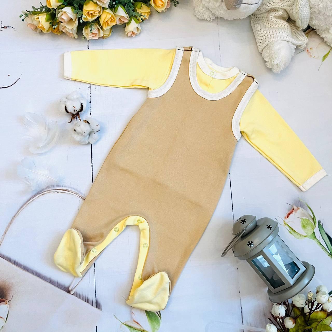 Комплект одежды из 2 предметов для новорожденного (кофточка, полукомбинезон) Bebika, натуральный хлопок - фото 1 - id-p204531708