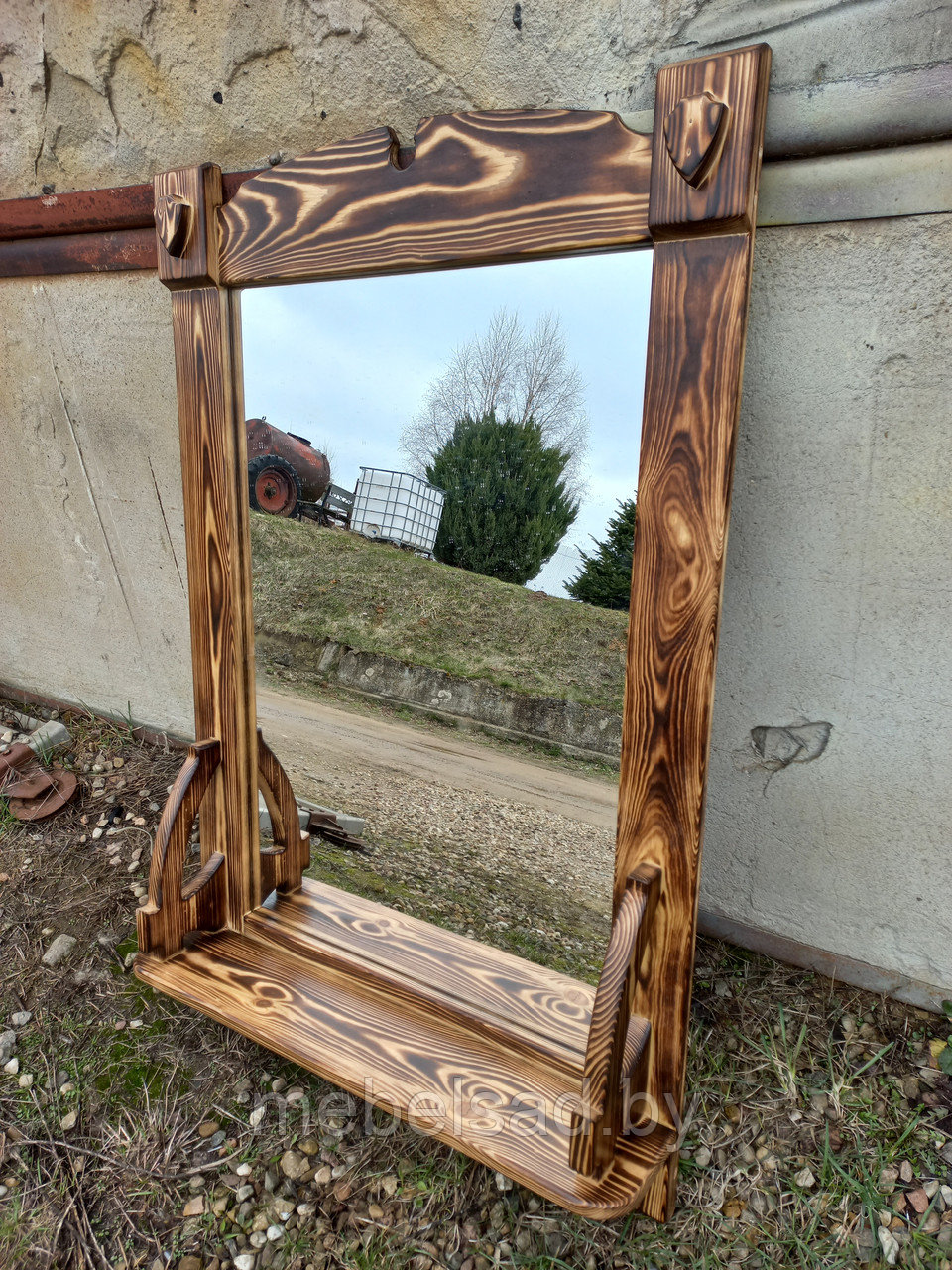 Зеркало настенное с полкой деревянное "Под Старину №2" - фото 1 - id-p201538356