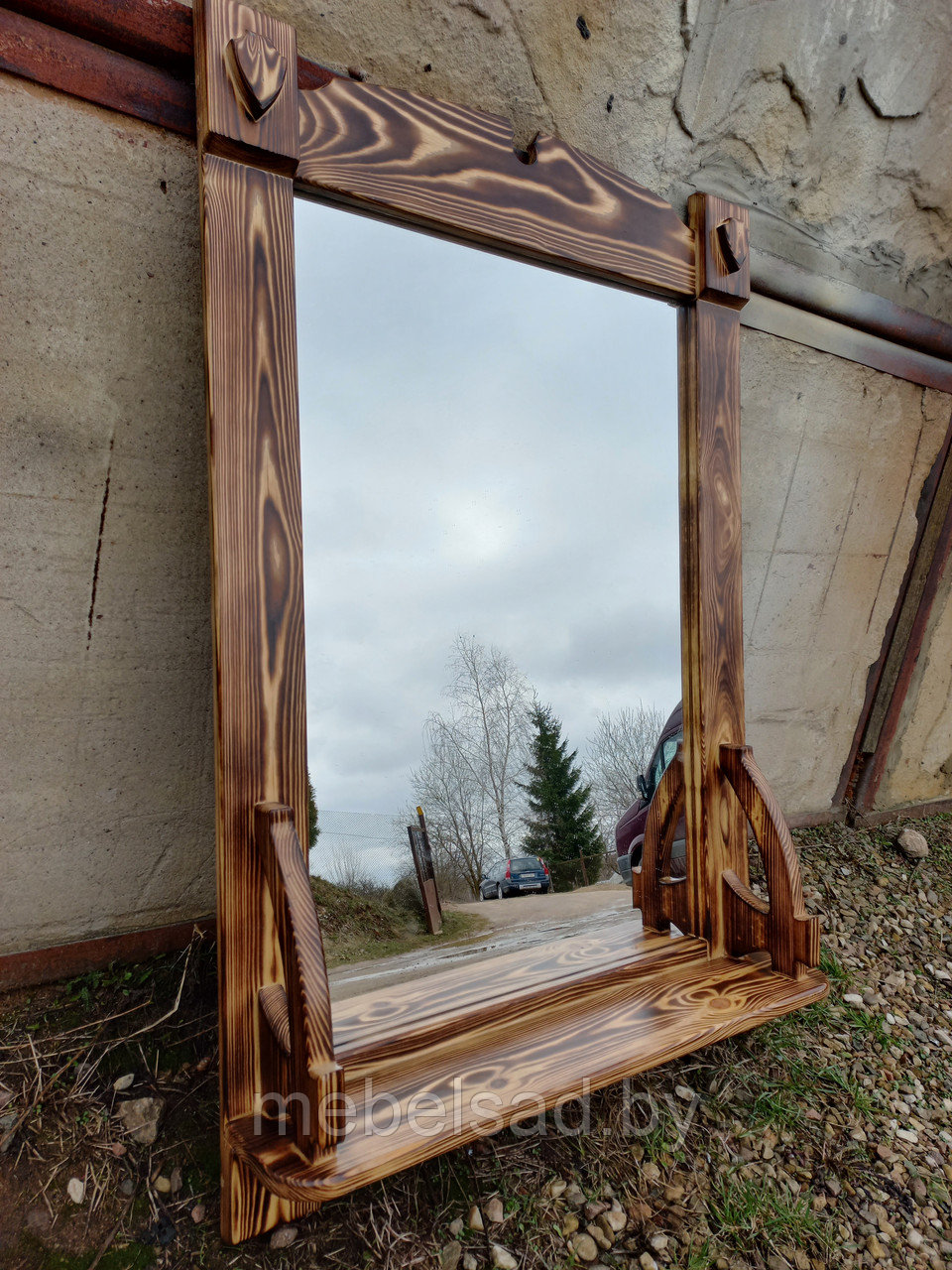 Зеркало настенное с полкой деревянное "Под Старину №2" - фото 2 - id-p201538356