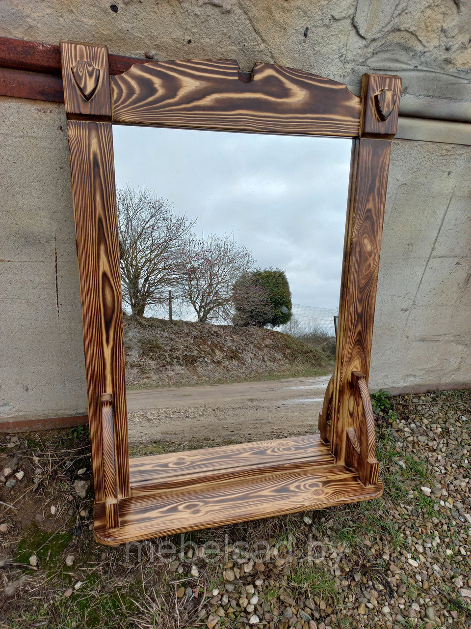 Зеркало настенное с полкой деревянное "Под Старину №2" - фото 3 - id-p201538356