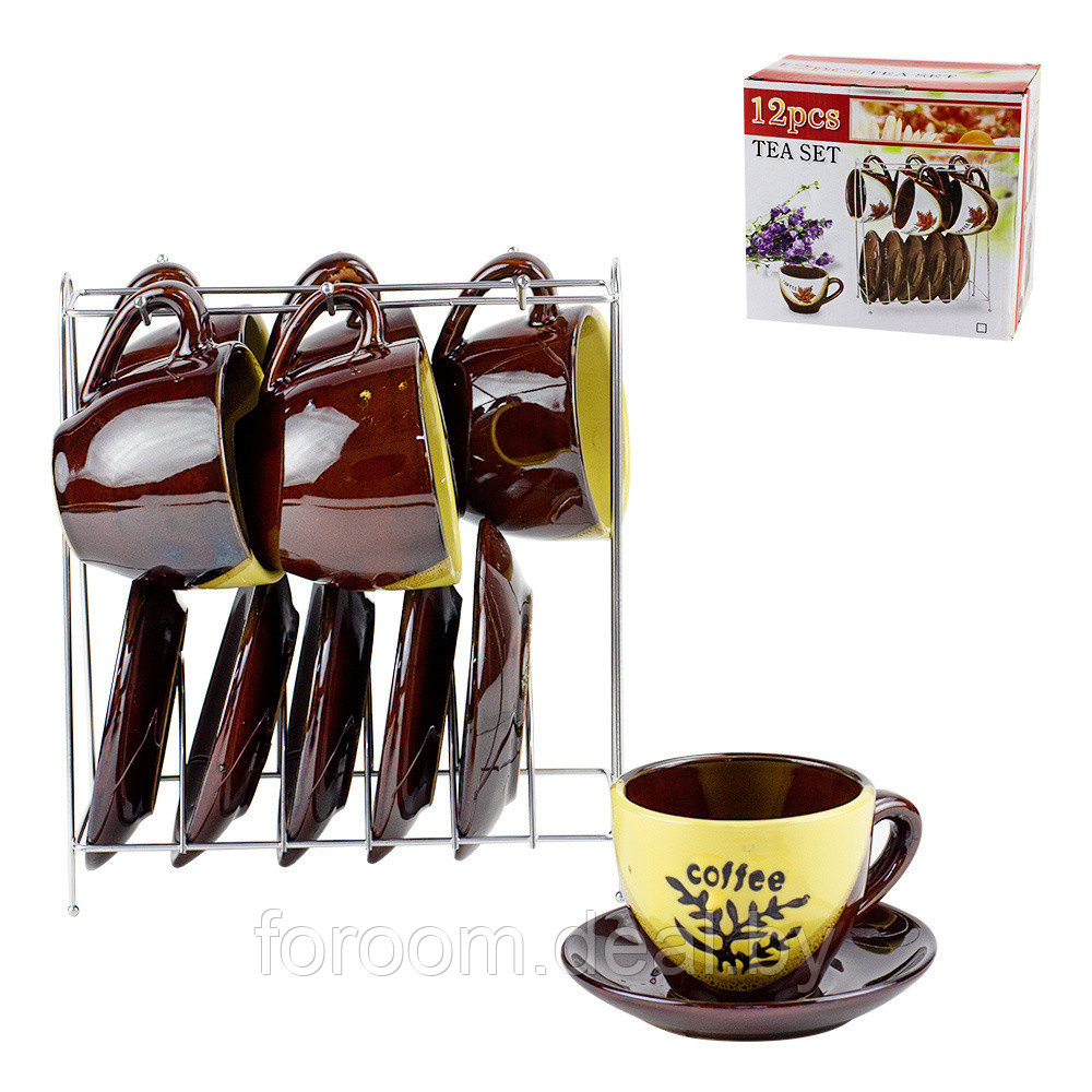 Набор чайный на 6 персон: 6 чашек 150мл, 6 блюдец, подставка Market Union XS2 - фото 1 - id-p204321153