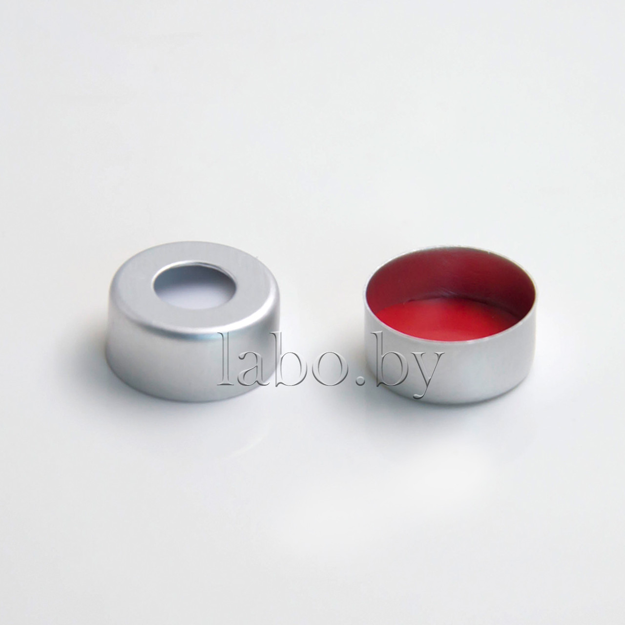 Алюминиевая обжимная крышка 11мм, с септой красный ПТФЭ / белый силикон, центральное отверстие 5,5 мм - фото 1 - id-p203898098