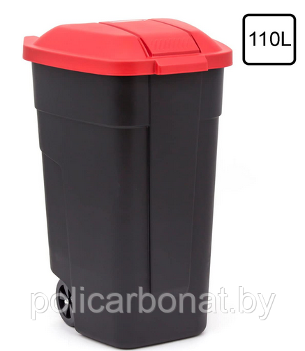 Контейнер для мусора на колёсах с цветной крышкой Segretation Bin 110L,чёрный/красный. - фото 8 - id-p107895945