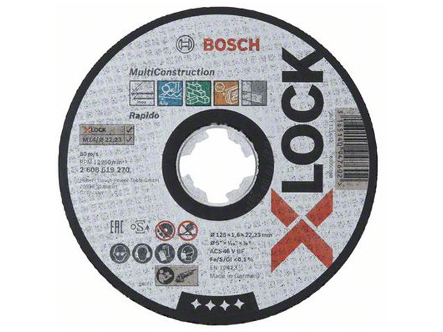 Круг отрезной 125х1.6x22.2 мм универс. X-LOCK Multi Material BOSCH ( прямой, подходит для всех типов УШМ) - фото 1 - id-p204591418