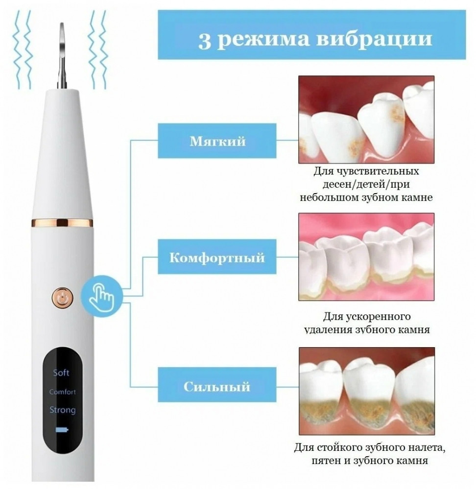 Ультразвуковой портативный скалер Electric Teeth Cleaner with LED Screen для отбеливания зубов и удаления зубн - фото 5 - id-p204600674