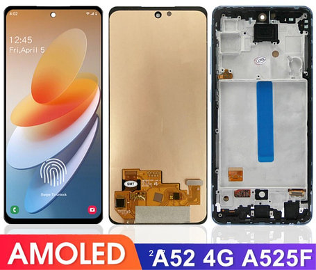 Дисплей (экран) для Samsung Galaxy A52 (A525) с тачскрином и рамкой (AMOLED), черный, фото 2