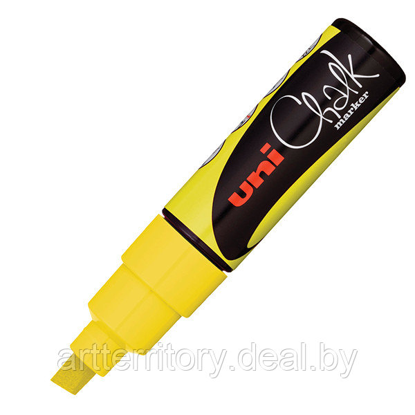 Маркер на меловой основе Mitsubishi Pencil CHALK, 8мм. (скошенный наконечник) (флуоресцентный желтый) - фото 1 - id-p204602563