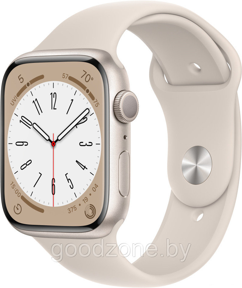 Умные часы Apple Watch Series 8 45 мм (алюминиевый корпус, звездный свет/звездный свет, спортивный силиконовый - фото 1 - id-p204610872