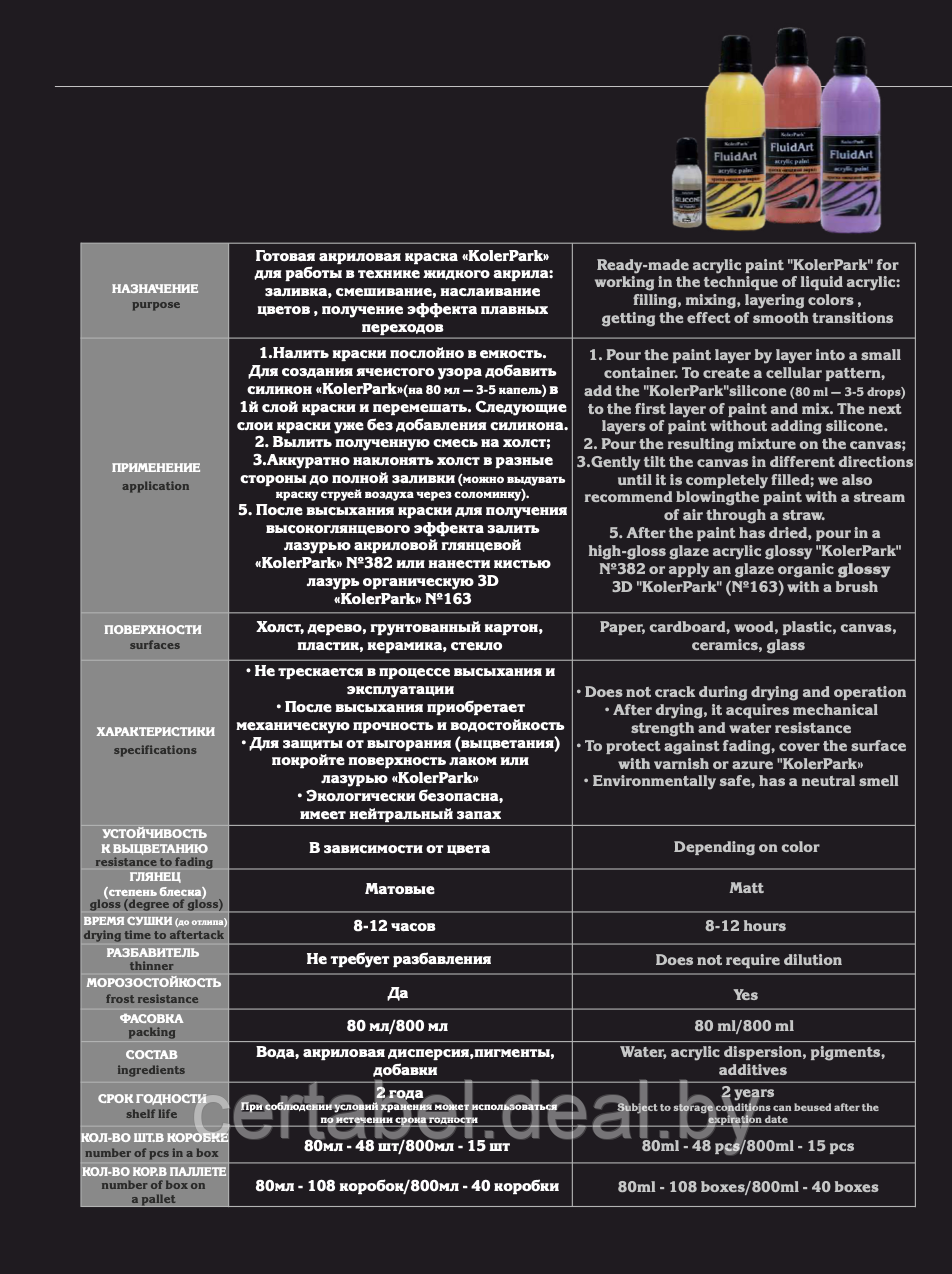Жидкий акрил для техники FlUID ART KolerPark Черный 80 мл - фото 4 - id-p204611997