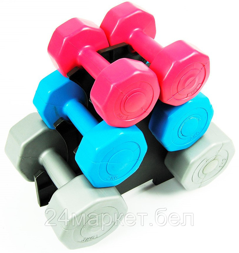 Гантельный ряд Atlas Sport Fitnes Composit 12 кг с подставкой (2x1кг+2x2кг+2x3кг) - фото 3 - id-p204623318