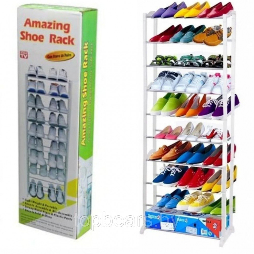 Полка для обуви металлическая (органайзер обувница) Amazing Shoe Rack, 30 пар - 10 полок Белая - фото 10 - id-p179745106