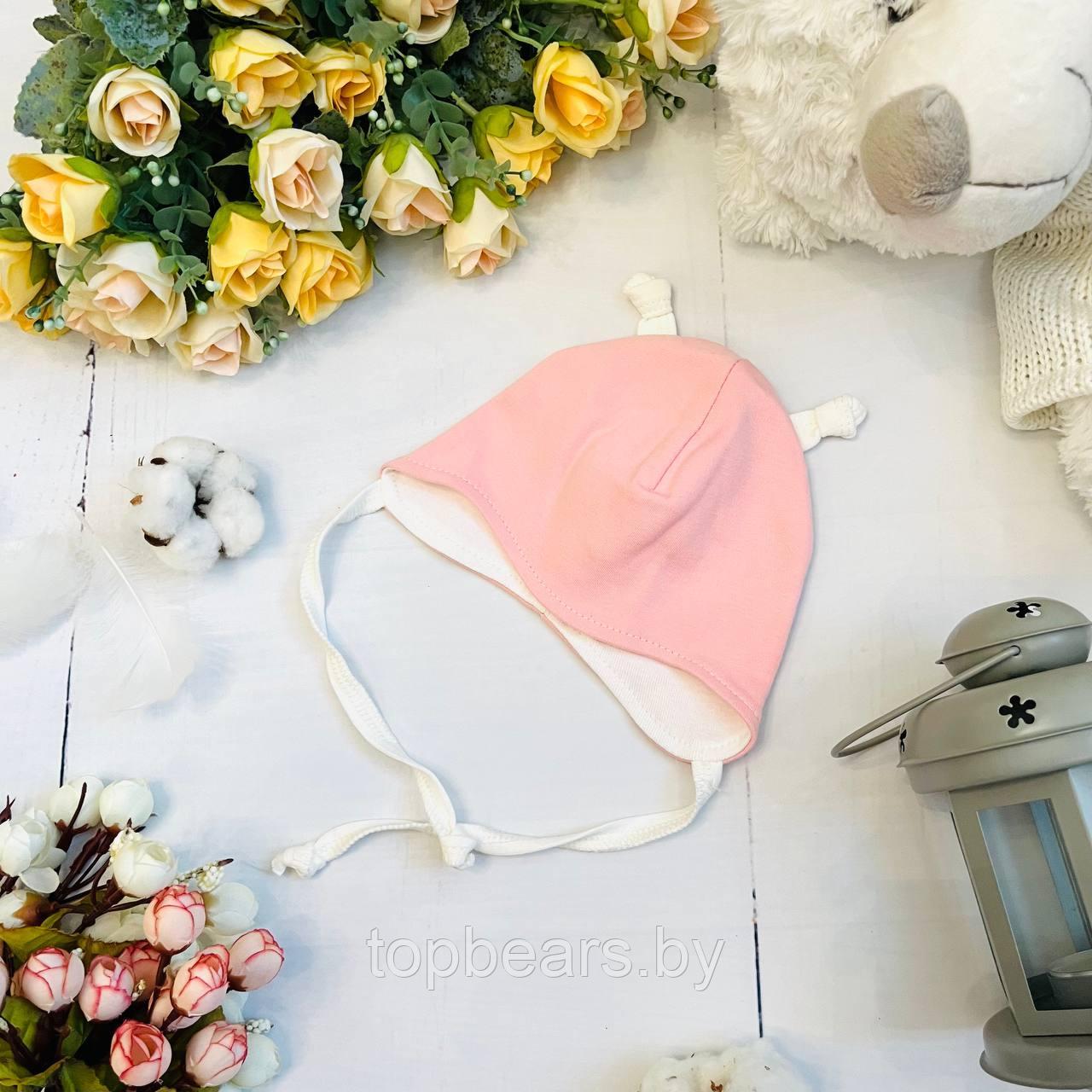 Шапочка для новорожденного из натурального хлопка Bebika (12/4-23) с рожками Светло-розовая, р. 42 см. - фото 1 - id-p204625600