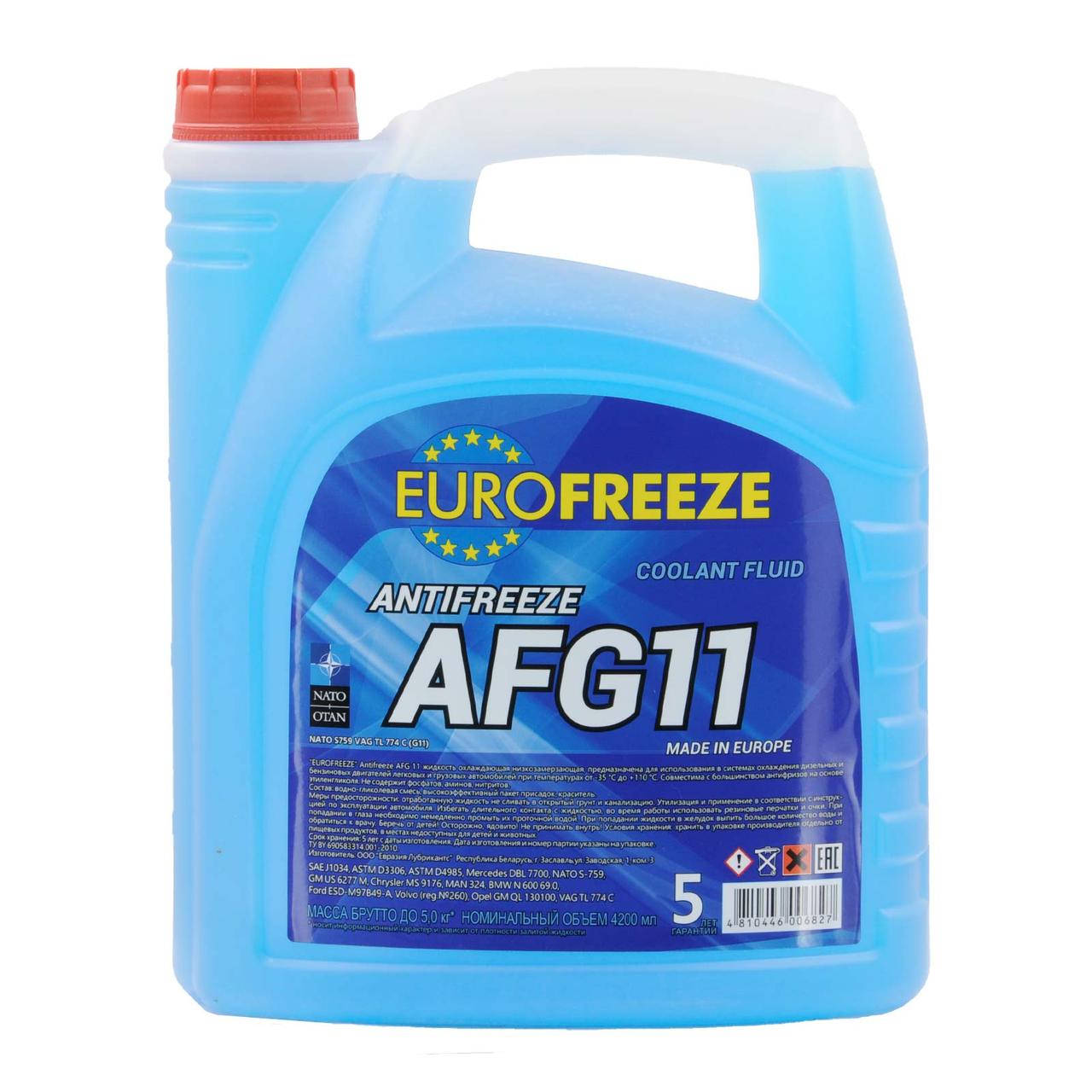 Жидкость охлаждающая низкозамерзающая Antifreeze"Eurofreeze AFG 11" 4,8 кг (4,2 л) синий - фото 1 - id-p204635138