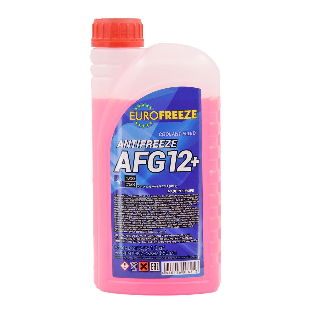 Жидкость охлаждающая низкозамерзающая EUROFREEZE Antifreeze AFG 12+ 1 кг (0,88л) - фото 1 - id-p204635142