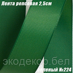 Лента репсовая 2,5см (18,29м). Зеленый №224