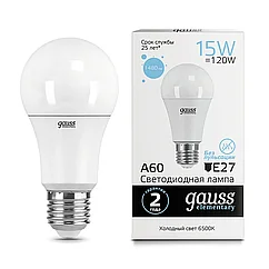 Лампа Gauss LED Elementary А60 E27 15W 6500K 1/10/50