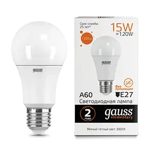 Лампа Gauss LED Elementary А60 E27 15W 3000K 1/10/40