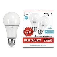 Лампа Gauss LED Elementary А60 12W E27 4100K 2/50 (2 лампы в упаковке)